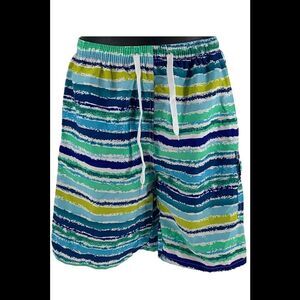 Comfort Fit Men's Three Pocket Knee Length Swim Trunks Seaside Stripe - Regular